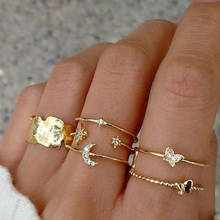 6 Pcs/Set Vintage Gold Crystal Star Moon Rings Set Trendy Butterfly Finger Rings for Women Knuckle Ring Jewelry Gifts 2024 - buy cheap