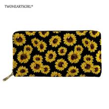 Twoheartsgirl Black Sunflower Print Leather Wallets for Women Casual Female Ladies Cash ID Card Holders Unique Clutch Purse 2024 - buy cheap