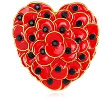 Gold Tone Red Enamel Black Crystal Heart Shape Poppy Brooch 2024 - buy cheap