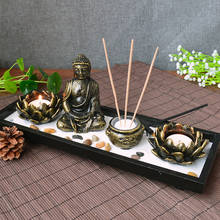 Feng Shui Zen Meditation Garden Sand Resin Buddha Statue Lotus Incense Burner Home Decor Set Incense Stick Holder Peaceful Relax 2024 - buy cheap