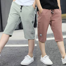 Детские брюки для мальчиков от 3 до 13 лет, летние детские прямые штаны до колена штаны из льна и хлопка для мальчиков, повседневные штаны для малышей 2024 - купить недорого