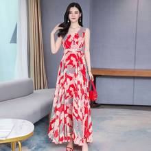 2020 New Summer Women Fashion Floral Print Chiffon Dress Female Slim V-neck Beach Big Swing Dresses Vestidos Plus Size 4xl S169 2024 - buy cheap