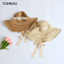 TOMKHU-sombrero de paja flexible para mujer, sombrero de ala ancha para playa, plegable, con lazo, flor, para el sol, talla única 2024 - compra barato