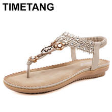 TIMETANG Women's Flat Sandals Water drill flower Non Slip Flat Shoes Wood Bead Elastic Band Solid Color Leisure Summer Sandals 2024 - buy cheap
