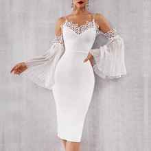 Seamyla новое белое кружевное платье с бандажные платья женские 2021 с длинным рукавом вечернее платье в стиле знаменитостей; Элегантные летние Клубные пикантные босоножки миди платье 2024 - купить недорого