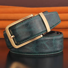 Cinturón de diseñador con hebilla de pin geométrica para hombre, cinturón verde de marca de lujo a la moda, cinturón de cuero de vaca informal formal de alta calidad 2024 - compra barato