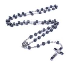 Qtigo-collar de cuentas cuadradas para mujer, joyería con forma de cruz larga, con forma de corona Católica 2024 - compra barato
