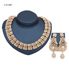 Luxury Dubai Gold Jewelry Sets Women Big Necklace Earring Set Indian Jewellery F1137 Rhinestone Party Jewels CACARE 2024 - buy cheap