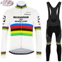 QUICK STEP-Conjunto de ciclismo del campeón del mundo, ropa térmica de invierno de lana, traje de bicicleta, pantalones, Kit de MTB, 2021 2024 - compra barato