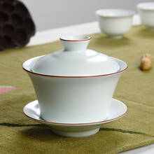 Forno de tureen para chá, tecido branco fosco com tampa de cerâmica branca para gongfu, para fabricação de chá com tampa jingdezhen para 160ml 2024 - compre barato