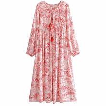 Vestido largo bohemio con estampado Floral para mujer, vestido playero largo de rayón con cuello en V, con borlas, novedad 2024 - compra barato