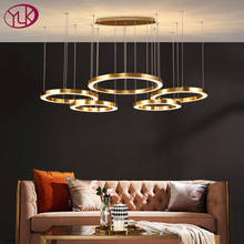 Современная светодиодная хрустальная люстра для гостиной, роскошная золотистая лампа с матовым золотым кольцом, светильник для спальни, столовой, декоративное освещение 2024 - купить недорого