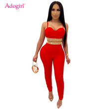 Adogirl Diamonds Fashion Sexy Two Piece Set Women Night Club Suit Spaghetti Straps Crop Top Pencil Pants Female Skinny Outfits 2024 - buy cheap