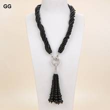 GuaiGuai Jewelry 20" 7 Strands 4mm Black Onyx Necklace CZ Pendant 2024 - buy cheap