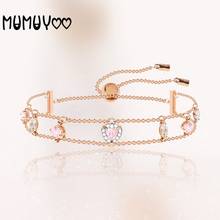 SWA Fashion Jewelry High Quality New Rose Gold Ocean Love Love Pink Sweet Double Row Crystal Bracelet Charm Love Bracelet Women. 2024 - buy cheap