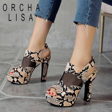 ORCHA LISA New 2021 Women Sandals Open Toe 11.5cm Block Heels Buckle Snake-Skin Mesh Sexy Stylish Platform Big Size 34-50 A3911 2024 - buy cheap