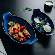 Обеденная тарелка в скандинавском стиле, керамическая, в форме лодки, с изображением длинной рыбы, чаша для микроволновой печи, сыра, десерта, бинауральный противень для выпечки, посуда 2024 - купить недорого