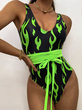 Bañador de una pieza con estampado de llama para mujer, traje de baño Sexy sin mangas, Monokini sin espalda, bikini brasileño, novedad de verano 2024 - compra barato