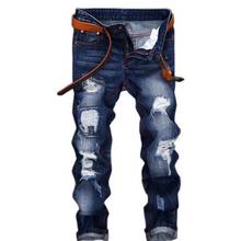 Мужские джинсы в стиле панк, рваные джинсовые брюки с дырками, модные ковбойские ретро брюки с вышивкой, 2020 2024 - купить недорого