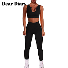 Conjunto esportivo feminino com 2 peças, top crop e calça canelada, sem costura, yoga, treino 2024 - compre barato
