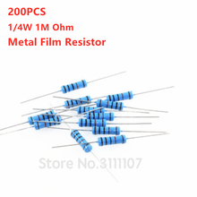 Resistencia de 1/4W 1M Ohm +/-200 1M R Ohm 1% W vatios, resistencia de anillo de Color, resistencias de película metálica, película de carbono, 0,25 unids/lote 2024 - compra barato