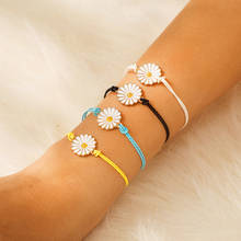 Pulseiras femininas de corda trançada, braceletes ajustáveis com margaridas e flores fofas, multi cores, joias de festa 2024 - compre barato