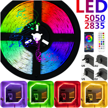 Светодиодная лента RGB 5050 SMD 2835, водонепроницаемая лампа, гибкая светодиодная неоновая лента с диодами, 5 м, 10 м, 12 В постоянного тока, для декора комнаты, Wi-Fi 2024 - купить недорого