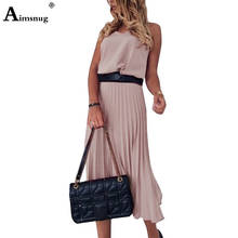 Women Summer Sexy V-Neck Party Dress Elegant Spaghetti Strap Female Pleated Office 2020 Ladies Vintage A-Line Casual Midi Dress 2024 - buy cheap