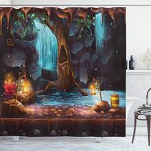 Fantasy Decor Shower Curtain by Enchanted Forest with Cave Waterfall and Magic Tree Barrel of Gold Elf Image Bathroom Decor Set 2024 - buy cheap