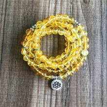 108 Mala Beads Bracelet Natural Yellow Quartz Bracelet Lotus Flower Yoga Jewelry Wrist 5 Laps Healing bracelets Meditation Mala 2024 - buy cheap