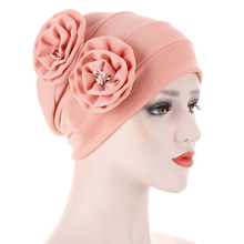 Indian Turban Hat Double Outer Flower Muslim Solid Color Pleated Wholesale Muslim Dress Hijab Cap Hair Accessories 2024 - купить недорого