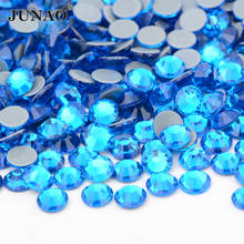 JUNAO-diamantes de imitación SS6 8 10 16 20 30 Capri Color azul, fijación en caliente, Strass de cristal, piedras para planchar, reverso plano, gemas de diamante para ropa 2024 - compra barato