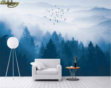 Beibehand-papel de parede 3d personalizado, mural moderno, floresta, nuvens, pássaros, nórdico, plano de fundo, tv 2024 - compre barato