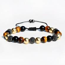 Moda preto zircão disco bolas braiding pulseira men tiger eye pedra natural frisado pulseiras & pulseiras hommes luxo jóias 2024 - compre barato