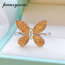 PANSYSEN 925 Sterling Silver Citrine Simulated Moissanite Butterfly Finger Ring for Women Wedding Cocktail Party Fine Jewelry 2024 - buy cheap