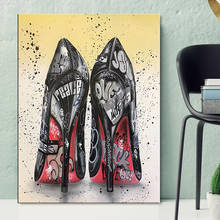 Туфли граффити настенное искусство холст картины плакаты и принты обувь на высоких каблуках настенные картины для гостиной Куадрос домашний декор 2024 - купить недорого