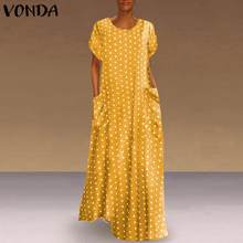 Sundress Women Vintage Printed Maxi Long Dress 2021 VONDA Summer Robe Long Sleeve Dot Printed Maxi Long  Vestido 2024 - buy cheap