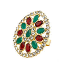 Sunspicems-anillo redondo de cristal árabe para mujer, sortija marroquí colorida dorada 2021, joyería de tamaño abierto, bisutería árabe de boda de Dubái 2024 - compra barato