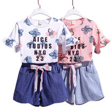 Summer New Girls Clothing Set Cotton Butterfly Pattern T-shirt And Shorts 2Pcs Princess Suit 3 4 5 6 7 8 9 10 Years Kids Clothes 2024 - buy cheap
