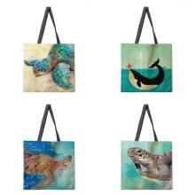 Turtle linen fabric casual tote bag foldable shopping bag reusable beach bag ladies shoulder bag 2024 - buy cheap