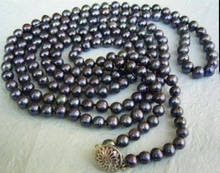 Длинное ожерелье из настоящего жемчуга черного цвета 125 см, 50 '', 6x7 мм, Настоящее натуральное пресноводное жемчужное женское ювелирное изделие, 43 см, 40 см, 17 дюймов 2024 - купить недорого
