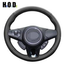 DIY Black Genuine leather Steering Wheel Cover Hand-stitched Car Steering Wheel Covers Wrap for Kia Carens 2013 - 2019 2024 - buy cheap