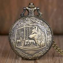 Retro Bronze Wolf Quartz Pocket Watch Pendant Necklace Fob Watch Men Women Gift With Box #TD2070 2024 - buy cheap