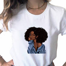 Camiseta con estampado de melanina para mujer, camisa blanca informal de manga corta con cuello redondo, envío directo 2024 - compra barato