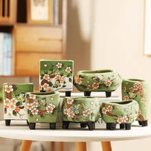 Garden Accessories Vintage Butterfly Hand Painted Succulent Green Ceramic Flower Pot Outdoor Balcony Home Decor Garden Plants 2024 - buy cheap