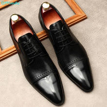 Marca designer homens vestido sapatos de couro genuíno amarrar sapatos masculinos para terno preto festa de escritório formal homens sapatos de casamento 2024 - compre barato