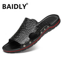 Zapatillas planas de cuero para hombre, chanclas informales de verano, sandalias exteriores, zapatillas de playa, talla grande 39-49 2024 - compra barato