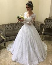 2020 Elegant Ball Gown Wedding Gowns Tulle Lace Applique Court Train Long Sleeve Wedding Dress Vestido De Noiva 2024 - buy cheap