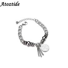 Atoztide Charm Ball Bracelets For Women Stainless Steel Virgin Mary Pendant Adjustable Slive Round  Thick Chain Bracelets 2024 - buy cheap
