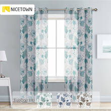 Nicetown-cortina pura impressa com flores, material em aquarela, textura de linho falso, painel com janela, privacidade, 1 peça 2024 - compre barato